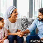 가족상담사로 경력 전환하는 방법 - A warm and professional family counseling session in a modern office setting, featuring a diverse Mi...